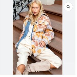 Free People Sedona Utility Jacket - Orange and Cream